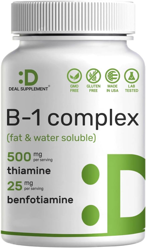 Vitamin B1 500mg with Benfotiamine, 240* Capsules – Fat & Water Soluble Thiamine B1...