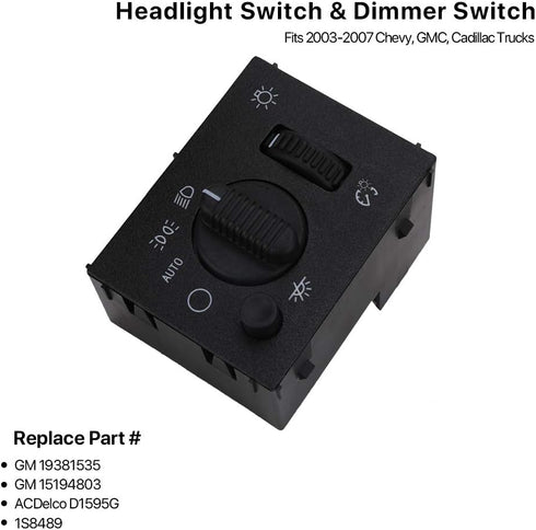 Headlight Switch Headlamp Dimmer Switch - Compatible with 2003-2006 Chevy Silverado, Suburban, Tahoe, GMC Sierra, Yukon, Cadillac Escalade - Repla...