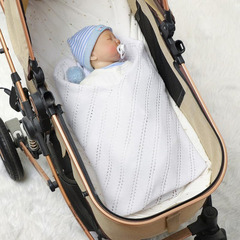 Baby Blanket Cozy Soft Knit Neutral Swaddling Blankets for Boys Girls Newborn Infant Toddler White 30x40 Inches...