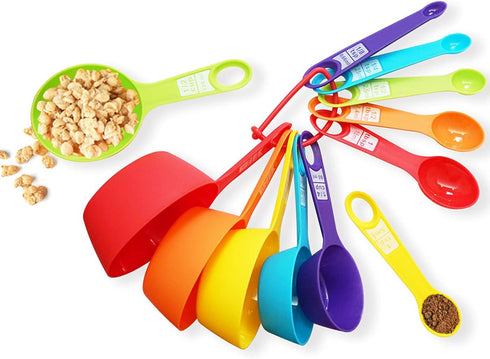 12 Piece Measuring Cups and Spoons Set, Colored Kitchen Measure Tools, Durable Nesting Cups and Spoons for Dry and Liquid, Dishwasher Safe...