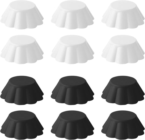 Fox Run Reusable Silicone Cupcake and Muffin Wrappers, Set of 12 Scalloped Black and White Bake Cups...