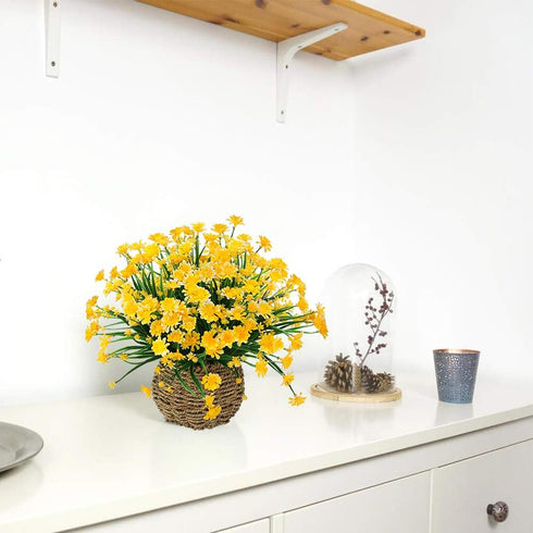 Artificial Daisies Flowers Outdoor UV Resistant 4 Bundles Fake Foliage Greenery Faux Plants Shrubs Plastic Bushes for Window Box Hanging Planter F...