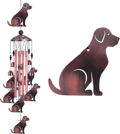 Garden Dog Wind Chimes Outdoor Indoor Decor - with 4 Tubes 6 Bells 7 Dogs Wind Chime, Mobile Romantic Dog Wind Catcher, Dogs Windchimes for Home, ...