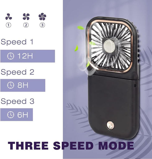 Portable Mini Fan - 5 in 1 with Power Bank, Phone Holder, Handheld & Desk Fan - USB Rechargeable, 3000 mAh Power Bank, 3 Speed Adjustable, Neck La...