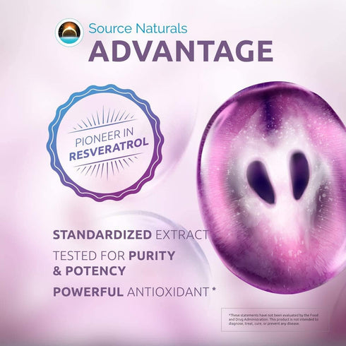 Source Naturals Resveratrol 100, for Heart and Healthy Aging* 100 mg - 60 Vegetarian Capsules...