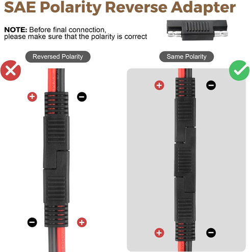 SAE Y Splitter 10AWG SAE Connector 1 to 3 Extension Cable with SAE Polarity Reverse Adapter Quick Disconnect Connector for Solar Battery Connectio...