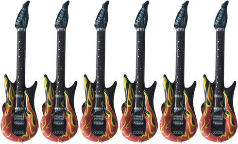 Zerodeko 6Pcs Inflatable Guitars, Blow Up Flame Guitar Toys Air Inflation Musical Instruments 80s 90s Rock and Roll Party Decorations Musicial Par...