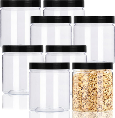Lainrrew 8 Pcs 14oz Plastic Jars with Lids, Clear Plastic Slime Containers Plastic Round Storage Jars Container Wide Opening Storage Jars for Kitc...
