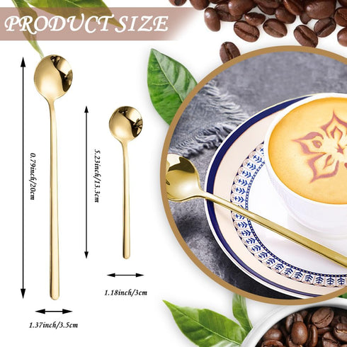 Gold Espresso Spoons, 4PCS 7.9 Inch Long Handle Spoons with 8PCS 5.3 Inch Mini Coffee Spoons, Stainless Steel Teaspoons Stirring Spoons for Coffee...