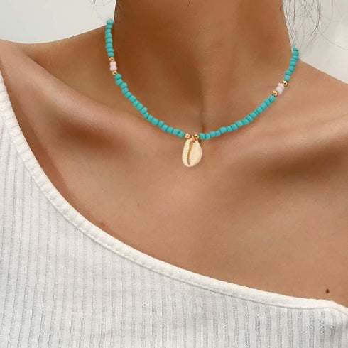 Tgirls Boho Seed Beaded Necklace Shell Starfish Choker Necklaces Cute Summer Pendant Necklace Colorful Beach Necklace Chain for Women and Girls...
