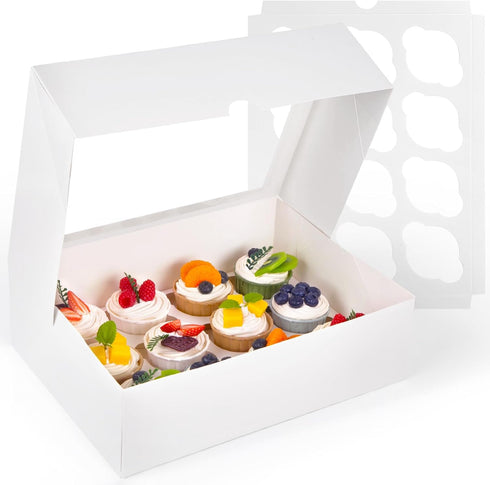 VGOODALL 2PCS White Cupcake Container, 12 Count with Window Boxes Holding 24 Pastry Box for Birthday Holiday Party Bakery Supplies...