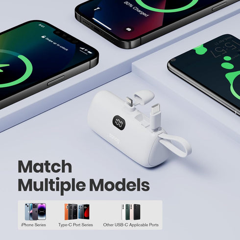 Sanag Portable Charger PD Fast Charging Mini Power Bank 5000mAh Charger with Built-in Cable Stand and LED Display Powerbank for iPhone 15/14/13/12...