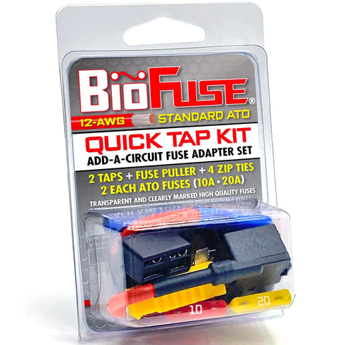 12 AWG Standard ATO Quick TAP KIT: 2 Add-A-Circuit Car Fuse Tap Adapters, 2 Each (10A 20A) Regular Fuses, 4 Zip Ties, Fuse Puller (Blade Group: AT...