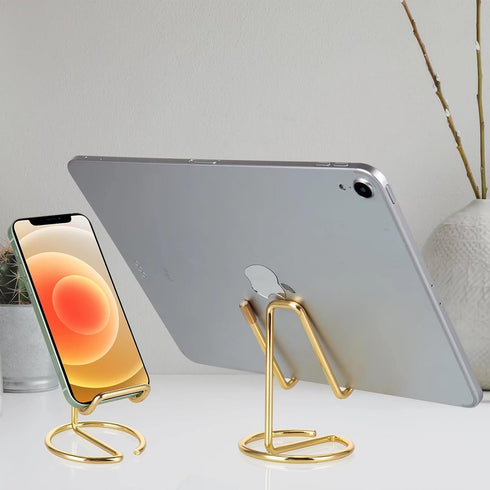 2 Pack Cell Phone Stand for Desk, Cute Metal Gold Cell Phone Stand Holder Desk Accessories, Compatible with All Mobile Phones, iPhone, Switch, iPa...