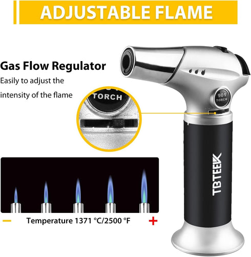 TBTEEK Butane Torch, Kitchen Torch Cooking Torch with Safety Lock & Adjustable Flame for Cooking, BBQ, Baking, Brulee, Creme, DIY Soldering(Butane...