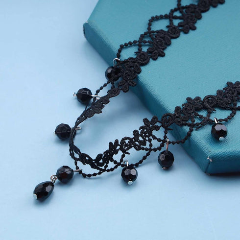 Vintage Black Lace Choker Necklace Black Teardrop Crystal Choker Necklace Gothic Hollow Lace Necklaces 90s Victorian Tattoo Necklace Jewelry for W...