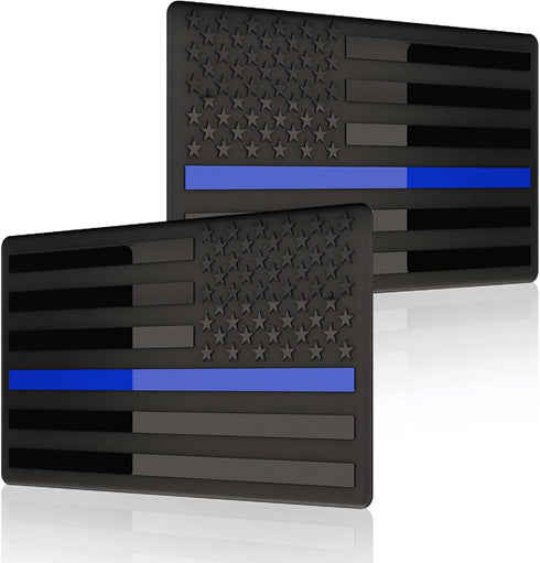 Embossed 3D Metal Thin Blue Line All Black American Flag Emblem Decal Stickers (1 Pair), Matte Black 5" x 3" Patriotic USA US Flag Decals for Car,...