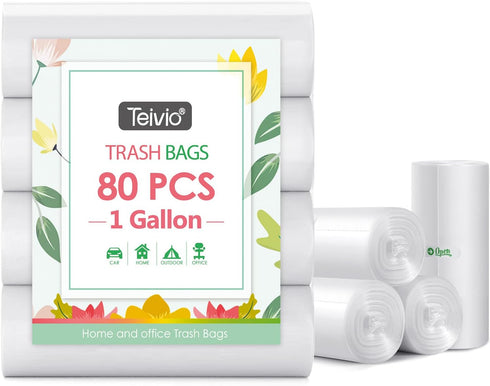 1 Gallon 80 Counts Strong Trash Bags Garbage Bags by Teivio, Bathroom Trash Can Bin Liners, Small Plastic Bags for Home Office Kitchen, Clear...