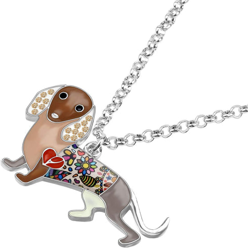 BONSNY Statement Enamel Rhinestone Chain Dachshund Dog Necklaces Pendant Original Design for Women Jewelry...