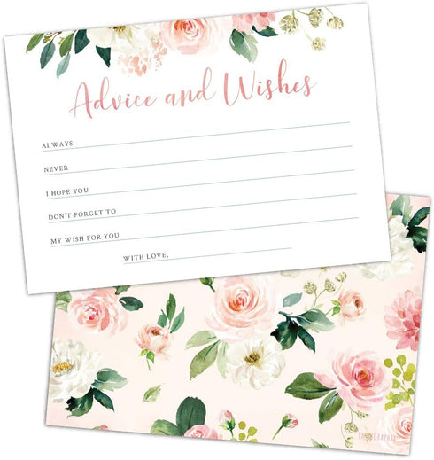 Set of 50 Advice and Wishes Cards - Double Sided Floral Cards, Perfect for the Bride and Groom, Baby Shower, Bridal Shower, Wedding Shower, Gradua...