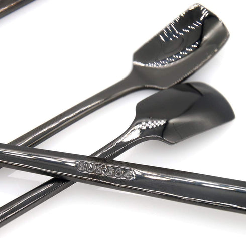 6 PCs Stainless Steel Mixing Spoon with Black Finish - Stirrer Spoon with Shovel-Shaped Head for Coffee, Ice Tea, Soft Drink, Cocktail, Length 6-1...