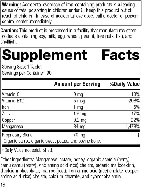 Standard Process Manganese B12 - Whole Food Hemoglobin and Antioxidant with Manganese, Organic Carrot, Maltodextrin, Copper, Organic Sweet Potato,...