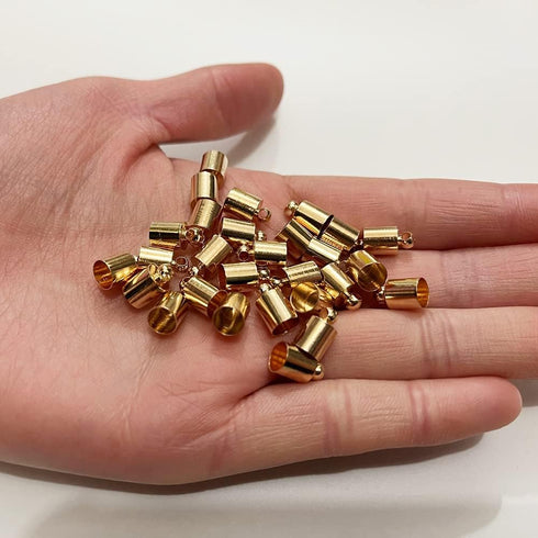 50pcs Glue-in Style Necklace Cord Crimp End Caps Tassel caps Beads crimps end (6mm Wide, 10mm Long, KC Gold Plated)...