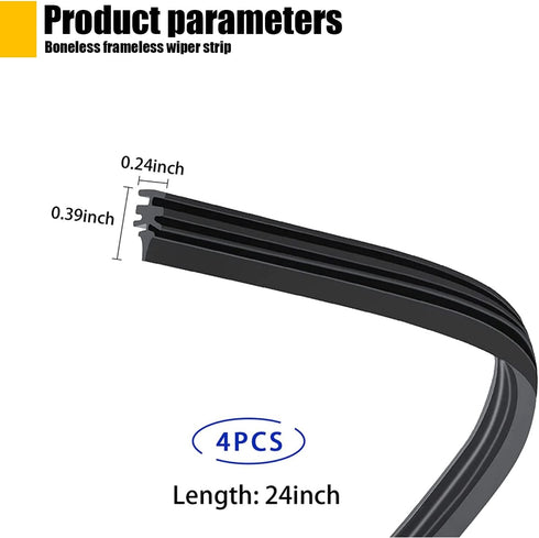 Pack-4 Windshield Wiper Blade Refills, 24" Universal Car Silicone Wiper Blade, Frameless Windshield Wiper Blade Refills for Most Cars SUVs and Tru...