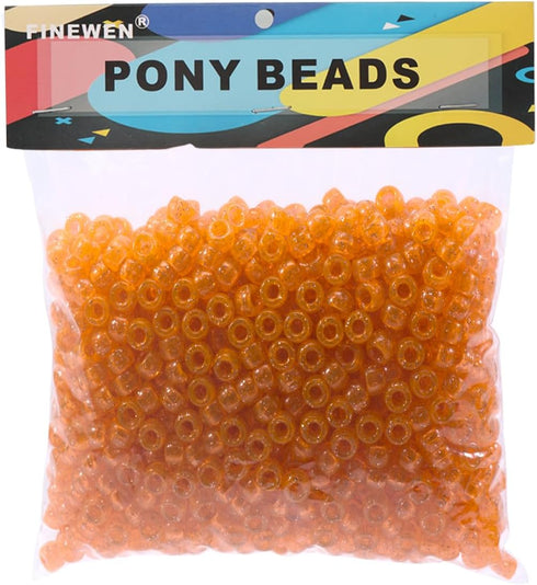 Pony Beads (1200Pcs 6x9mm) for Bracelets Making Kit, Kandi Beads, Hair Beads for Braids, Craft Beads for Jewelry Making (Orange Glitter)...