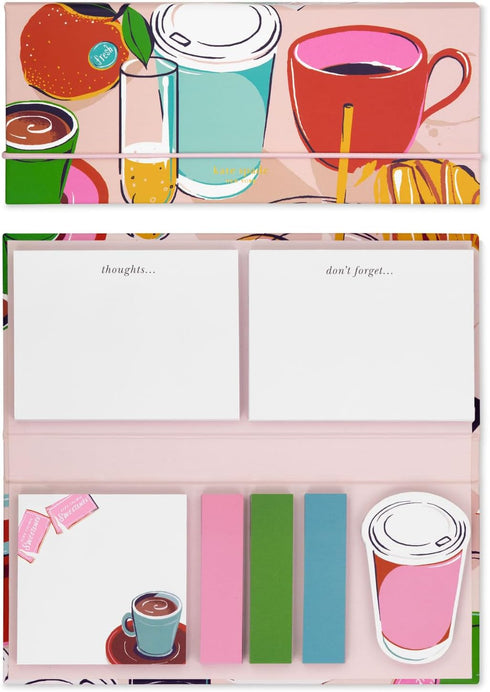 Kate Spade New York Padfolio with 7 Sticky Note Pads, Studying Essentials Set includes Cute Sticky Notes with 75 Sheets Per Notepad, Rise and Shin...