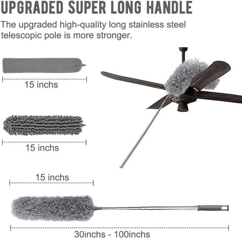 4 PCS Feather Dusters for Cleaning, Bendable Duster with Extension Pole, & Reusable Microfiber Dusters for Cleaning Ceiling Fan, Furniture & Blind...