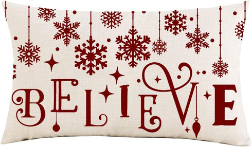 Throw Pillow Cover 12x20inches Festival Gifts Merry Christmas Red Snowflakes Believe Happy New Year Cotton Linen Decorative Home Sofa Chair Car Lu...