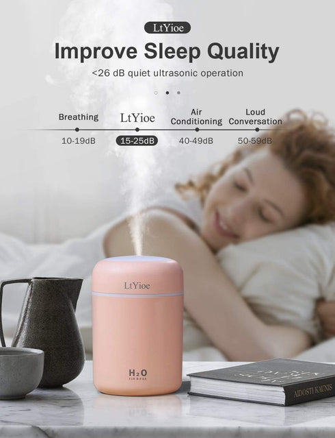 Colorful Cool Mini Humidifier, USB Personal Desktop Humidifier for Car, Office Room, Bedroom,etc. Auto Shut-Off, 2 Mist Modes, Super Quiet. (Pink)...