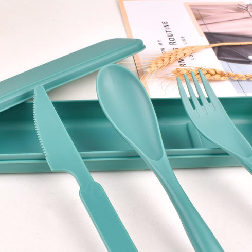 Reusable Travel Utensils Set with Case, 4 Sets Plastic Portable Knife Fork Spoons Tableware for Kids Adults Travel Picnic Camping Utensils...