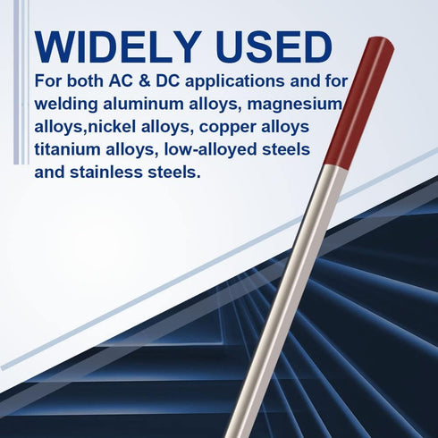 TIG Welding Tungsten Electrodes 2% Thoriated 0.040" x 7" 10-Pack (Red, WT20)...