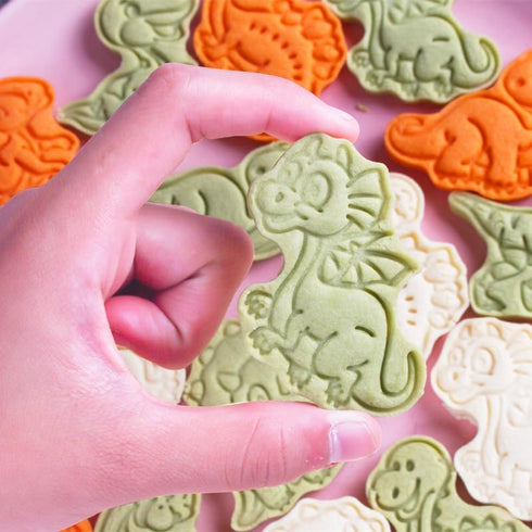 Dinosaur Cookie Cutters with Plunger Stamps,8 Piece Dino-Themed Biscuit Cutter,3D Animal Cracker Cookie Cutters For Biscuit Fondant Cheese Baking...
