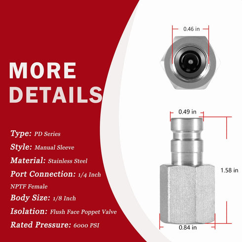 Camoo PD342 Series PD Steel Test Port and Diagnostic Equipment Quick Nipple with Female Pipe Thread, 1/8" Body Size, 1/4"-18 NPTF Thread Size, 1.6...
