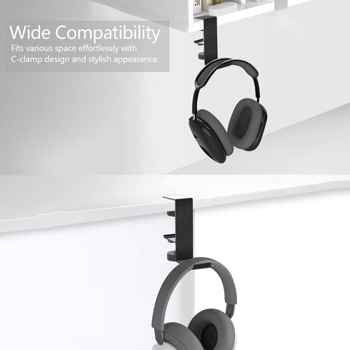 Headphone Stand Hanger Holder,Under Desk Alloy Headset Stand with Universal Fit for Gaming PC Accessories,Under Desk Clamp Hook Mount - Black...