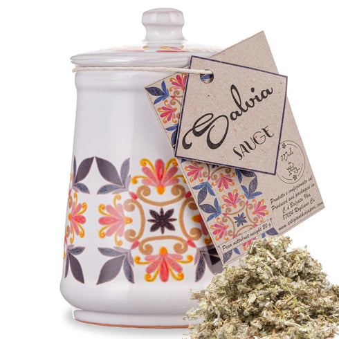 Dried Ground Sage in Italian Handmade Ceramic Jar, Herb, Spice & Seasoning Gifts, Spice Jars with Spices included, Artigiani dei Sapori, Product o...