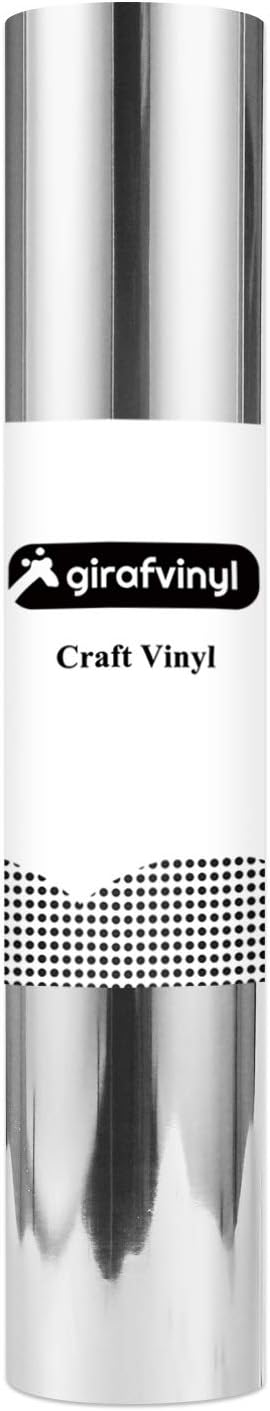 GIRAFVINYL Silver Chrome Mirror Vinyl Permanent, Chrome Mirror Film - 12" X 6 FT, Silver Metallic Permanent Vinyl for Home and Car Decal...