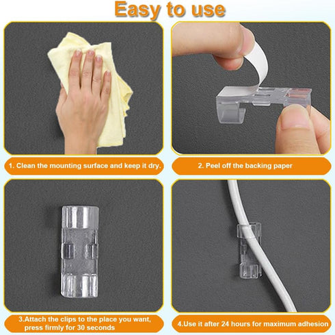 Adhesive Cable Clips Clear (40PCS, M), Strong Self-Adhesive Upgraded Wire Holders for Wall,Strong Cord Organizer Under Desk,TV,Car,PC,Christmas Li...