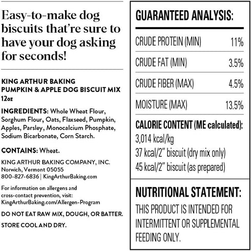 King Arthur Baking Company Dog Biscuit Mix, Pumpkin & Apple, Homemade Dog Treats, 12oz...