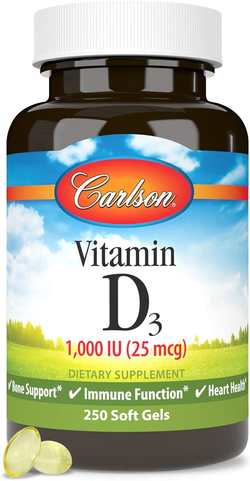 Carlson - Vitamin D3, 1000 IU (25 mcg), Bone Health, Muscle Health, Cholecalciferol, Vitamin D Supplements, Vitamin D3 Soft Gels, 250 Softgels...