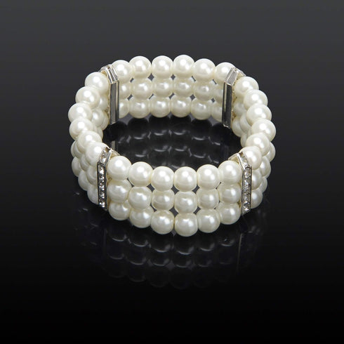 Coolrunner Ladies 3 Rows Faux Pearls Accent Off White Stretch Wrist Bracelet Jewelry...