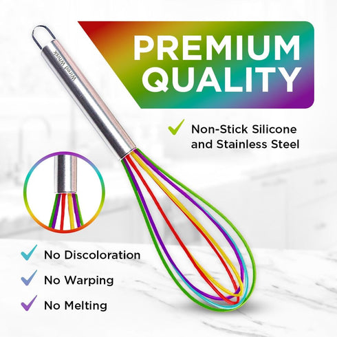 Silicone Whisk Set - Non-Scratch Set of 3 - Mini & Small Sizes - Stainless Steel Whisk - Cookware Wisking Tool...