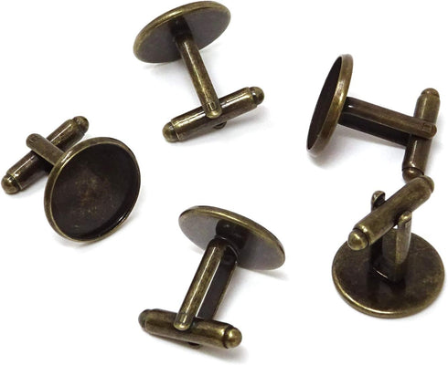 Honbay 10PCS(5 Pairs) 16mm Brass French Style Cufflink with Blank Round Tray for 16mm Round Cabochons...