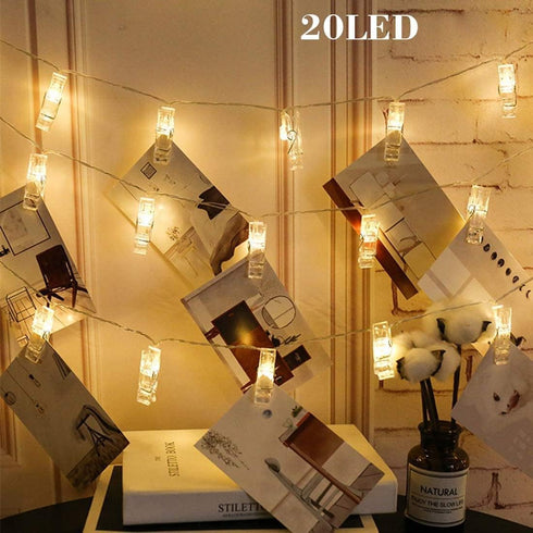 Dopheuor LED Photo Clip Copper String Lights Starry Fairy Warm White Lights Battery Powered for Hang Pictures Cards Bedroom Wall Decorations Chris...