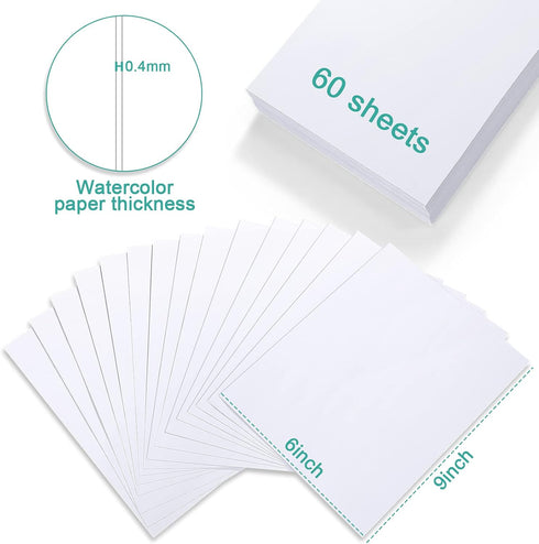 TecUnite 60 Sheets Watercolor Paper Pad Bulk Art White Cold Press Painting Paper for Kids Watercolorist Drawing Student Artist(9 x 6 Inch,Cold Pre...