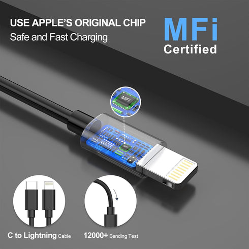 ?MFI Certified? 40W USB C Car Charger, Dual PD Cigarette Lighter Adapter, 2 Port Type C Fast Charging Car Plug with 2 Pack 3.3FT Lightning Cable f...