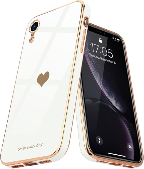 Teageo Compatible with iPhone Xr Case for Women Girl Cute Love-Heart Luxury Bling Plating Soft Back Cover Raised Full Camera Protection Bumper Sil...